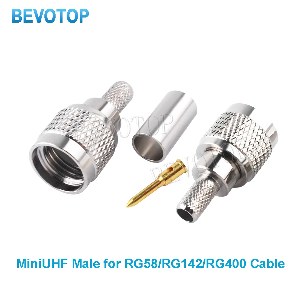 2PCS MiniUHF Connector MiniUHF Male Plug Crimp RG58/LMR195/RG142/RG400 Cable RF Coaxial Connector Wire BEVOTOP Terminals