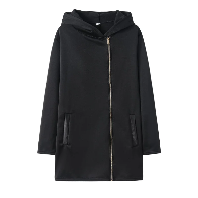 Autumn Fashion Trend Loose Side Zipper Plus Fleece Jacket Hooded Sweater Woman