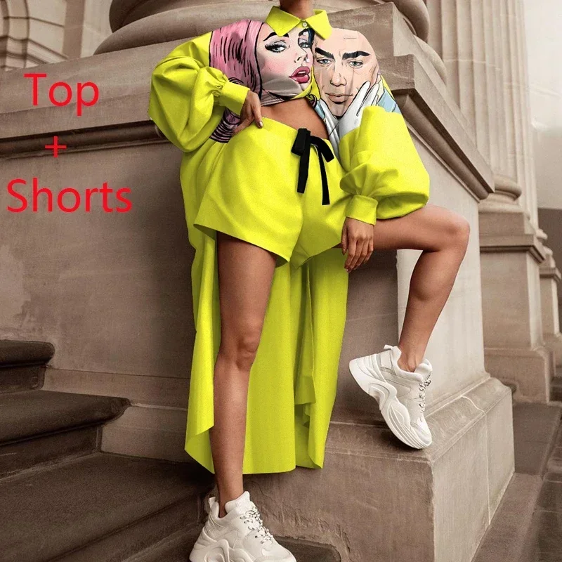 Sexy Jazzdanskostuums Rave-outfits DJ DS Ballroom bedrukte lange top shorts trainingspak hiphop prestatiekleding