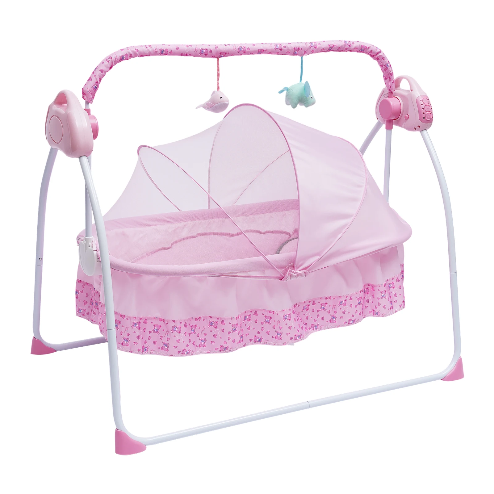 Roze Elektrische Babybedje Wieg Auto-Swing Baby Pasgeboren Bed Multifunctionele Auto Swing Rocker Timer Functie met Klamboe