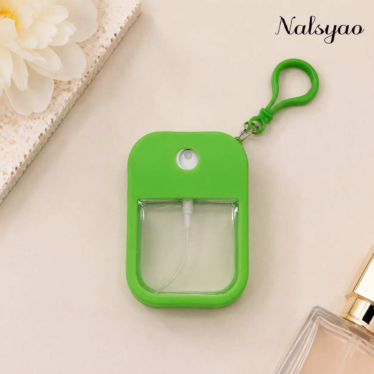 Nalsyao 38ml Spray Kleiner Desinfektionsspray Duftender Veganer Handdesinfektionsmittel mit Schlüsselanhänger Parfüm Alkohol Wassersprayflasche für Reisen – Detail 7