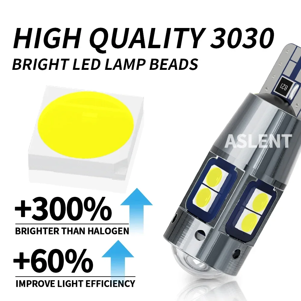 6PCS High Quality T10 W5W 168 192 Led Tail Light 3030 10smd 12V Auto Lamp CANBUS NO Error Car Marker Parking Bulb 6000K ASLENT