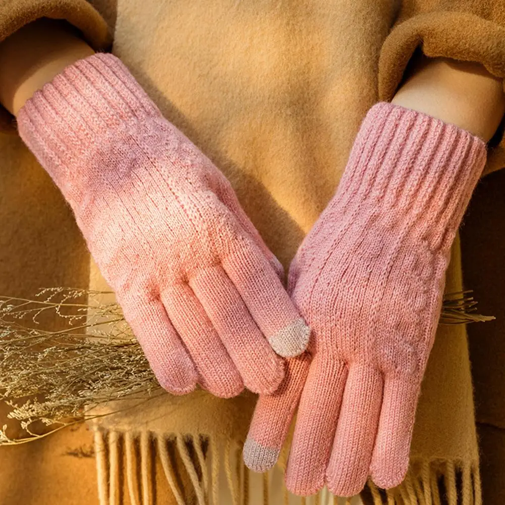 Winter Double Layer Fleece-Lined Thickened Warm Knit Gloves for Express Delivery Food Service Cycling and Anti-cold Screen