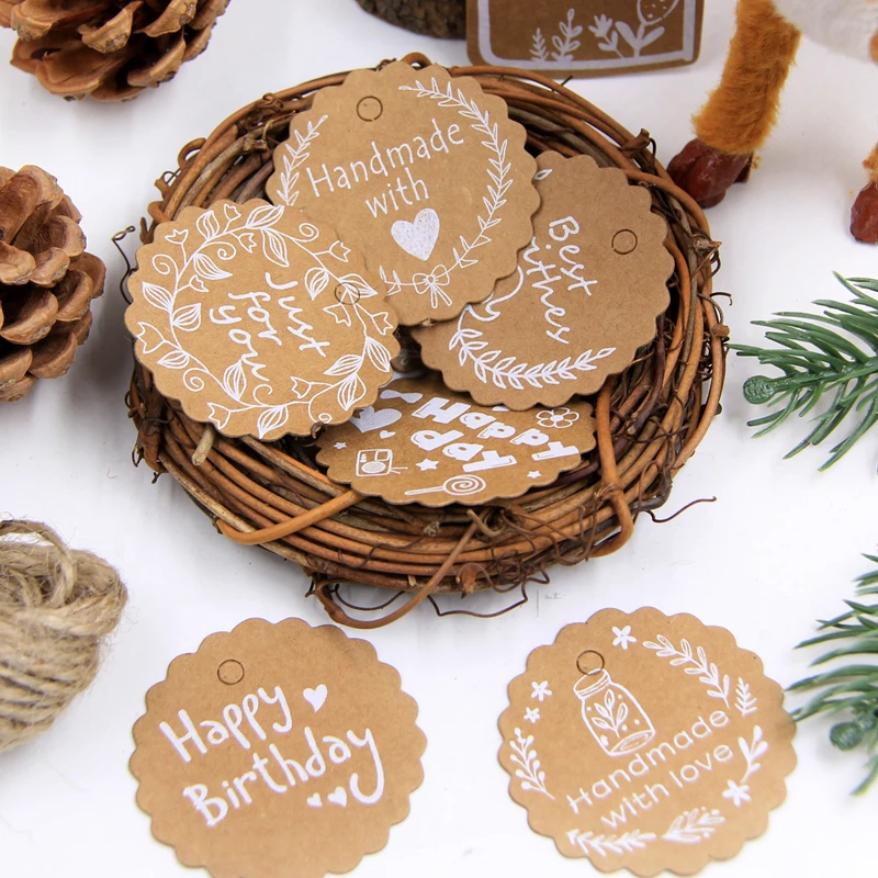 50 sztuk zawieszki z papieru pakowego z liny ręcznie/dziękuję ci/wszystkiego najlepszego z okazji urodzin rzemiosło powiesić etykiety pakowanie prezentów DIY materiały na wesele — zdjęcie 3