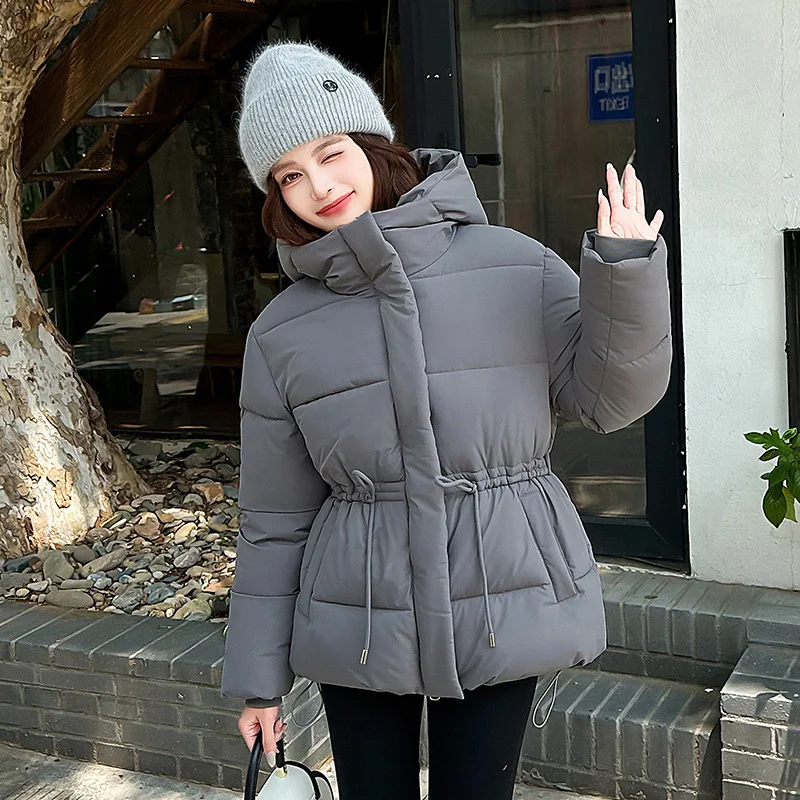 PinkyIsBlack Women's Hooded Puffer Jacket Clothes Winter 2025 New Casual Drawstring Cotton Padded Jacket Coat Female Outwear