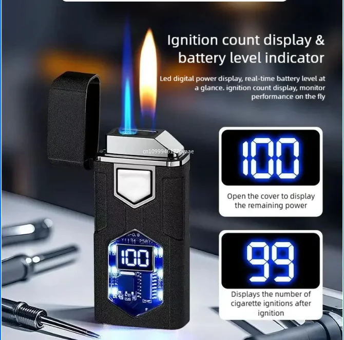 2026 ولاعة حريق مزدوجة ذكية يتم التحكم فيها صوتيًا، نفخ الغاز الكهربائي المقاوم للرياح، هدية إبداعية شخصية