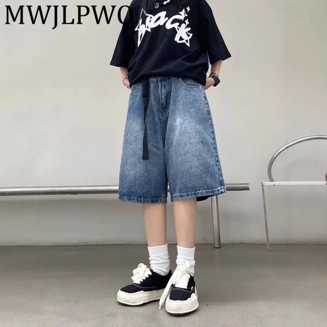 

MWJLPWQ Винтажные широкие джинсы унисекс, новые летние брюки с пятью точками, универсальные свободные модные повседневные шорты средней длины 12015.