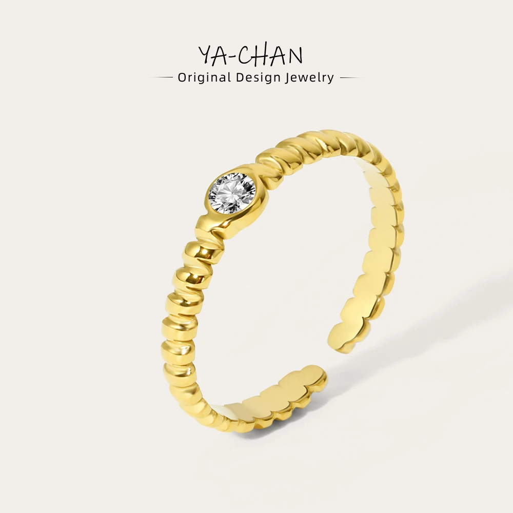 YACHAN Anillo de mujer de Zirconia cúbica dorada de acero inoxidable con apertura ajustable, anillo de forma simple e irregular joyas de moda