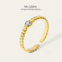 YACHAN Stainless Steel Gold Plated Cubic Zirconia Rings for Women Adjustable Opening Simple Irregular Shape Ring Trendy Jewelry
