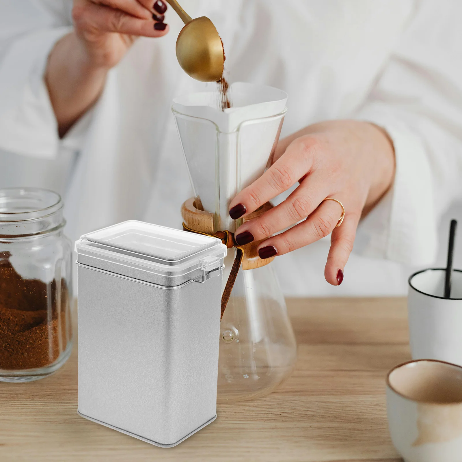 Contenitore per caffè sottovuoto Contenitore ermetico in banda stagnata per chicchi di caffè Contenitore da cucina multifunzionale con coperchio Anti-L