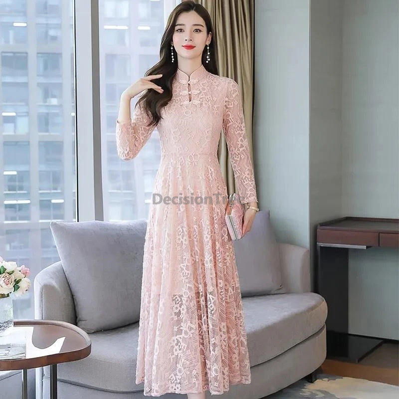 فستان تشيباو من الدانتيل الخيالي لعام 2025 على الطراز الرومانسي الحلو للسيدات فستان تشيباو للحفلات المحسنة للأدب القديم شيونغسام الصيني المألوف