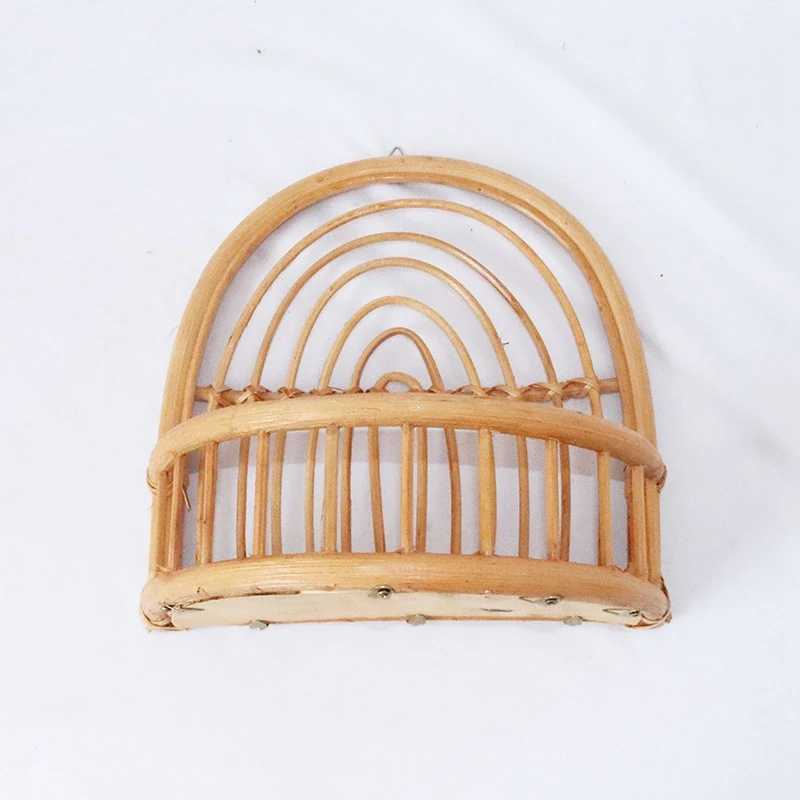 HOT SALE Hand-Woven Rattan Rack Home Woven Rattan Wall Hanging Storage Basket Holder Organizer Frame Home Decoration Shelf