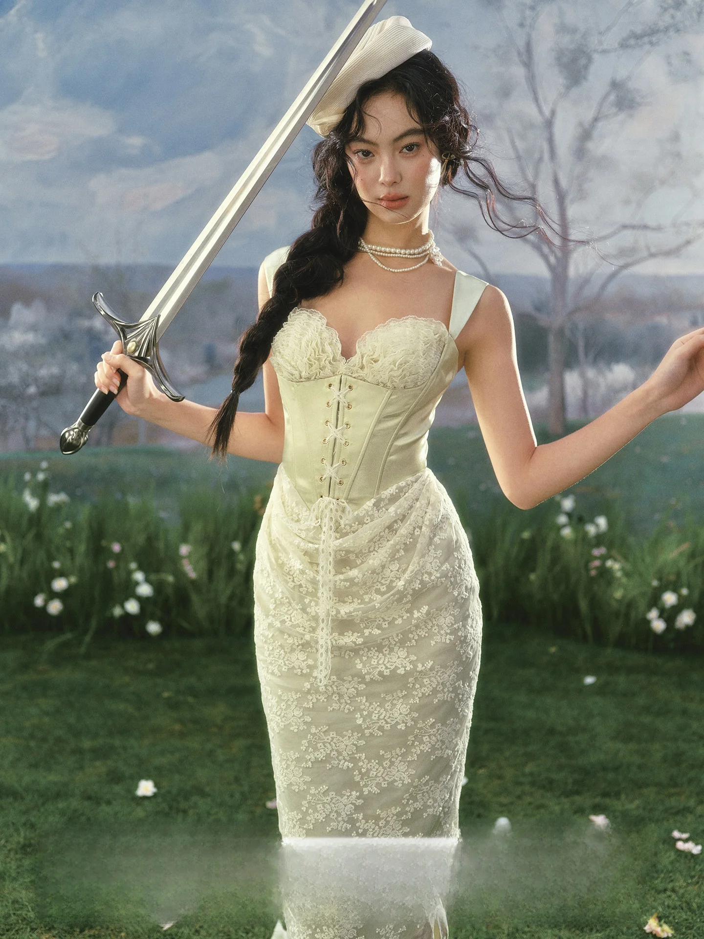 

Heavy Embroidery Satin Princess Dress Green Birthday Lace Dress French Style Slim Fit Tailored for Ladies in Their 20s And 30s