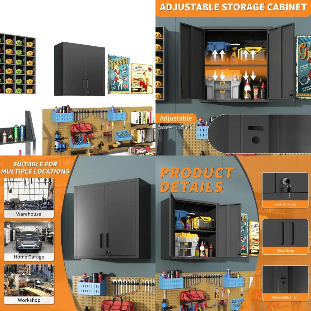 

30 High Lockable Steel Wall Cabinet for Garage, Basement, Kitchen, or Workshop - Black