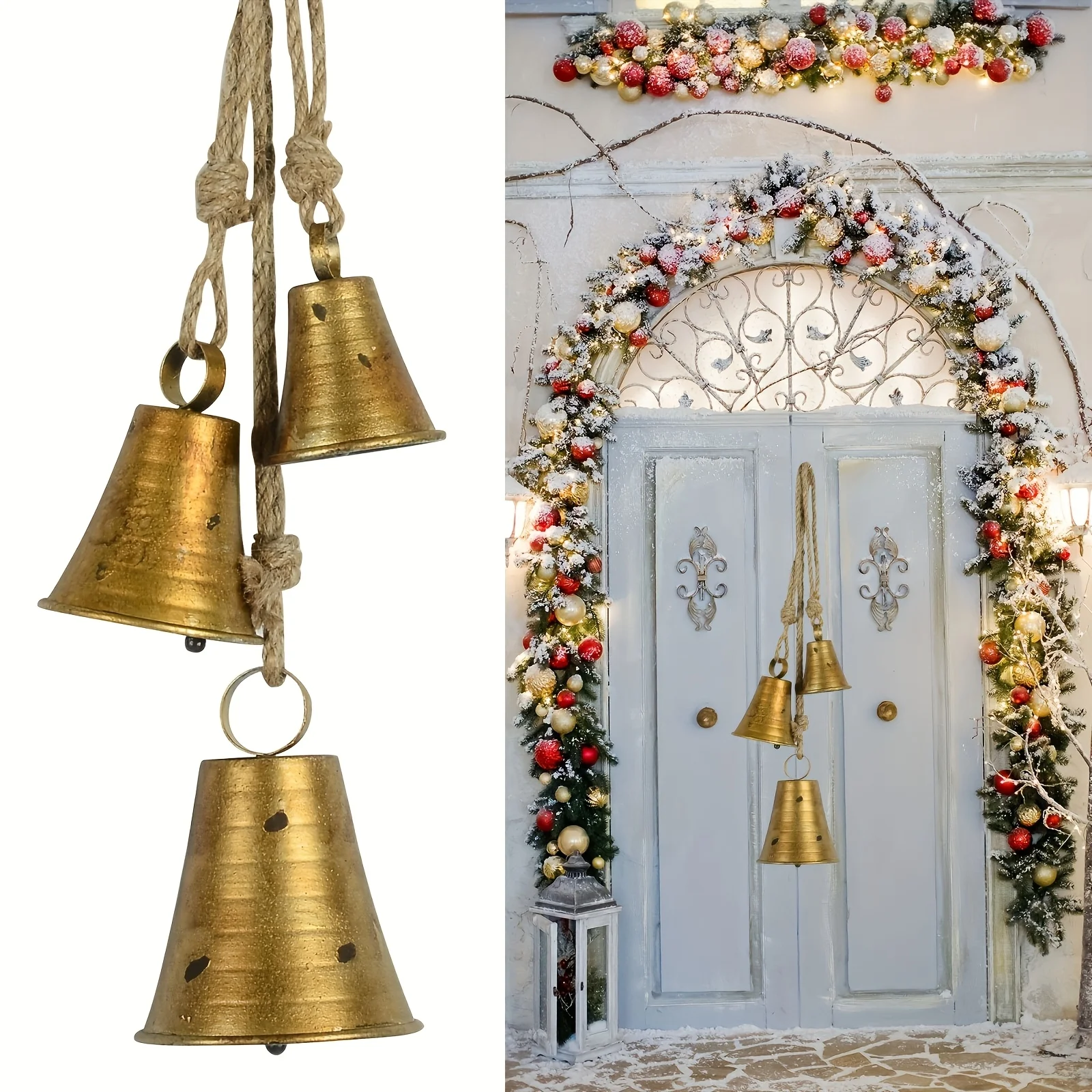 

Gold Christmas Bell 3-Piece Set Christmas Tree Decoration Female Gift Christmas Decoration Room, Door Curtain Decoration