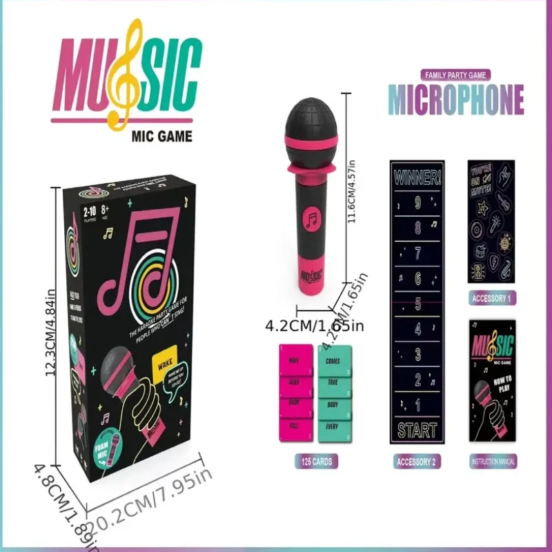 لعبة Ultimate Music Quiz Party لـ 2-10 لاعبين، لعبة بطاقات عائلية سريعة السرعة مع ميكروفون ولوحة ألعاب مثالية لمحبي الموسيقى