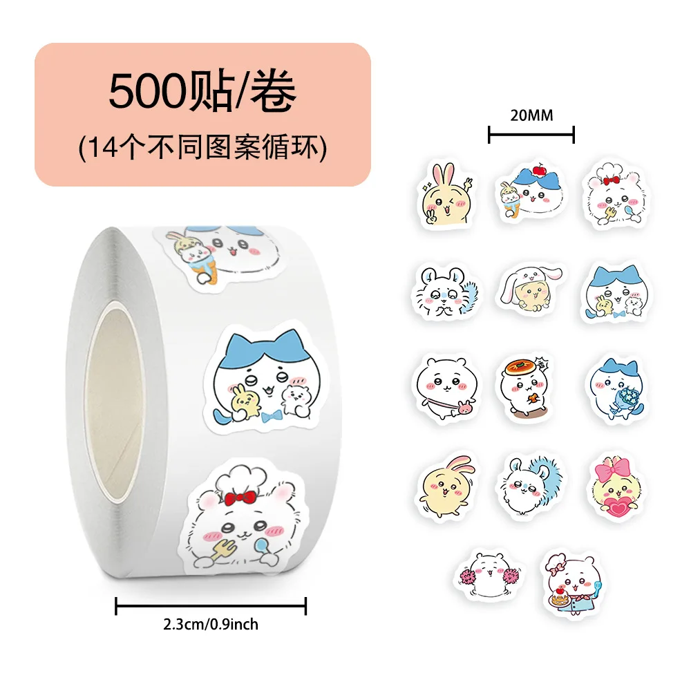 500 PCS/ม้วน Kawaii Chiikawa สติกเกอร์คู่มือซีล DIY ไดอารี่โน้ตบุ๊คแล็ปท็อป Wall Decals เด็กสติกเกอร์รางวัลตกแต่ง