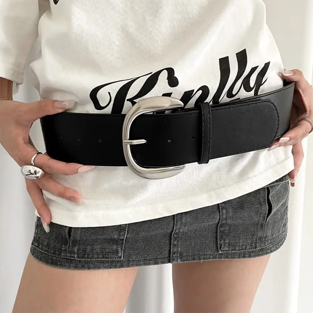 

Retro Designer Women's Belt Minimalist Black White Brown Wide Waist Belt High-End American Dress Jeans Belt Spicy Girls