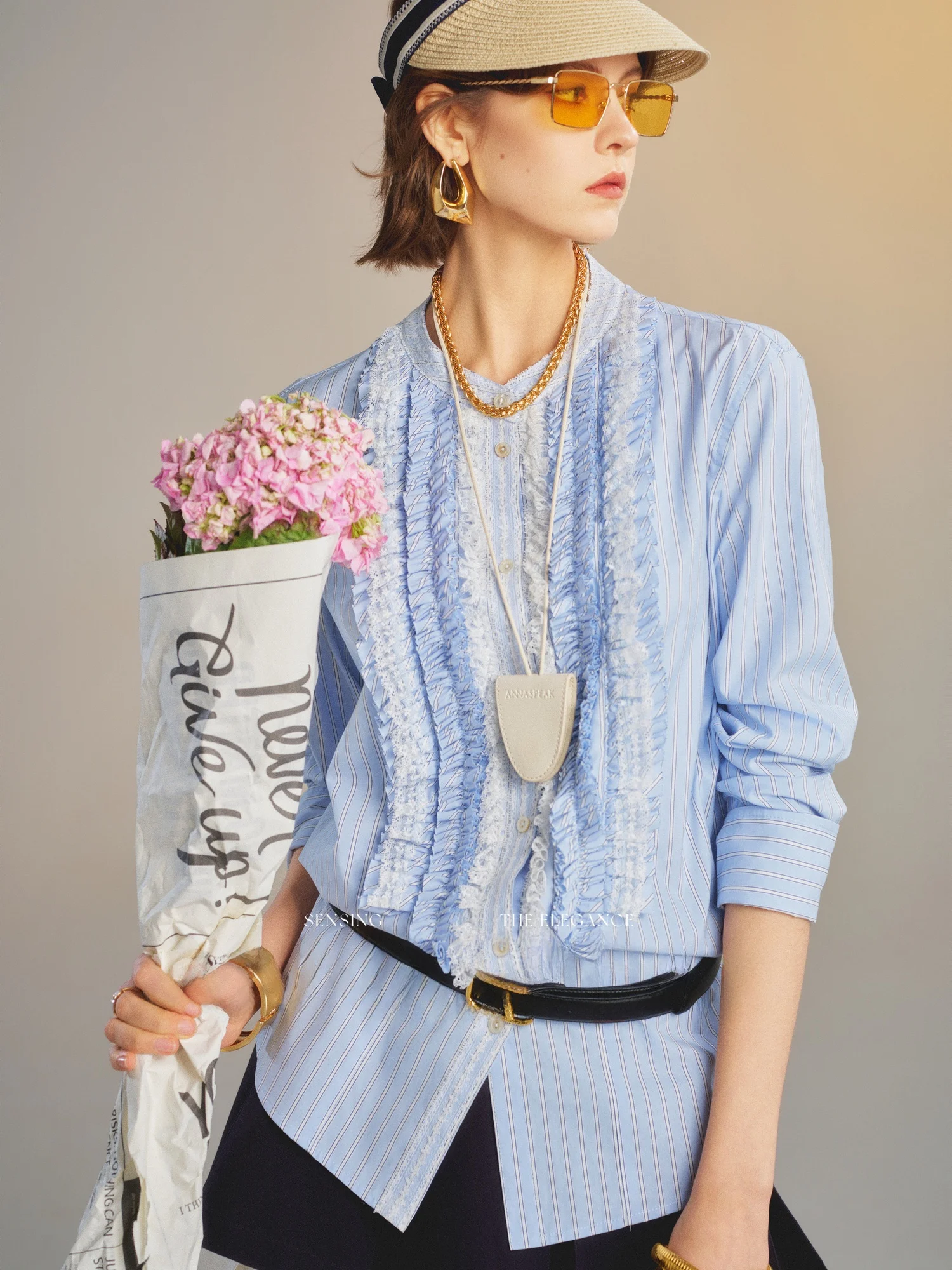 

Romantic Lace Trim Loose Fit round Ne Striped irt Women's Comfortable Breathable Lenzing Fiber Ele Sle Casual irt