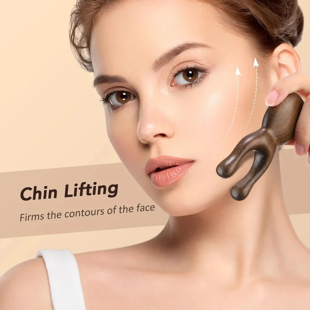 Wooden Gua Sha Facial Tools Head Massager Sandalwood Wood Massage Tool for Face Nose Eye Wood Massage Acupressur Tools