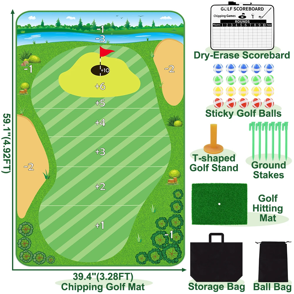 Velcro Golf Chipping Game Mat Outdoor Indoor for Adults, Family, Sticky Golf Hitting Mat Game for Backyard (No Golf Clubs)