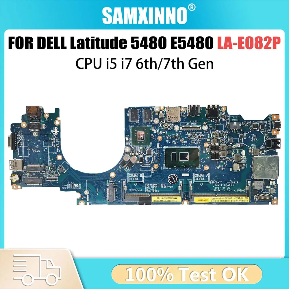 Papan Utama komputer untuk DELL Latitude 5480 E5480 0RY08D 0YYRGW 0VD6TR Motherboard Laptop LA-E082P dengan I5 I7 CPU V2G generasi ke-6 ke-7