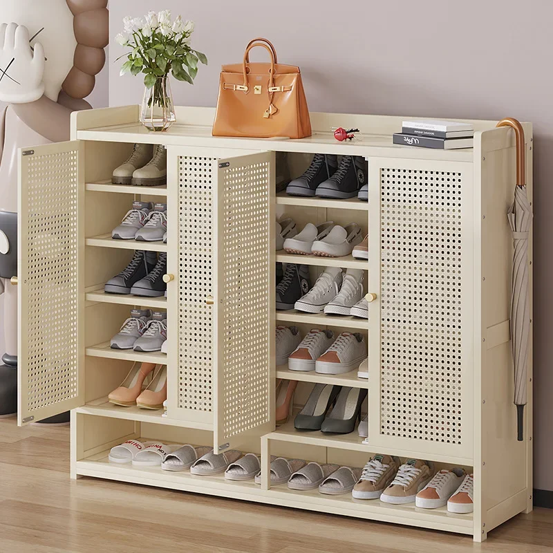 

Shoe Cabinet Storage Cabinet With Crafted Rattan Front Cabinets for Living Room Shoe-shelf Shoes Doors Organizer Home Farmhouse