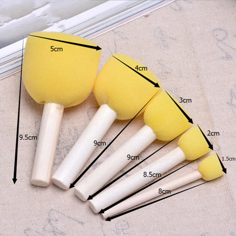 5Pcs Sponge Paint Brushes Graffiti Tools Water-Absorbing Heads Wooden Handle Lightweight for DIY Craft Painting Stippler