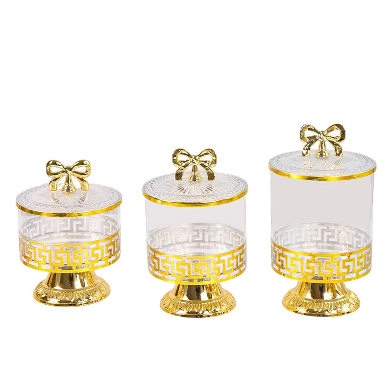 European Style Retro High Foot Gold-Plated Candy Flavor Nut Storage Jar Luxury Light European Style Plastic Jar