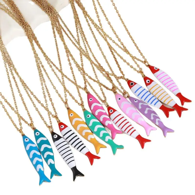قلادة صيفية عصرية من الفولاذ المقاوم للصدأ للشاطئ مع قلادات على شكل سمكة لامعة للفتيات والنساء #5
