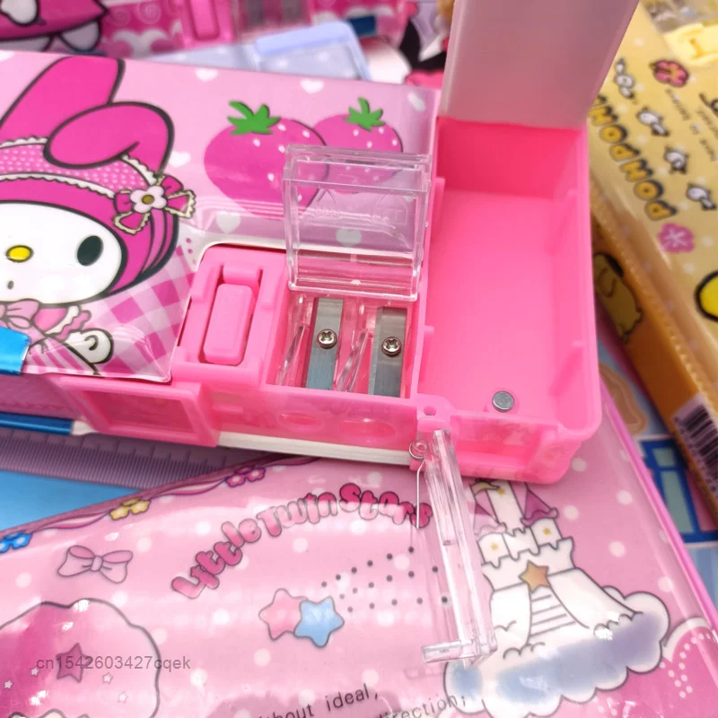 Sanrio Hello Kitty Multifunctional Stationery Box Double Sided Student Pen Pencil Case With Pencil Sharpener Cartoon Cute Cover