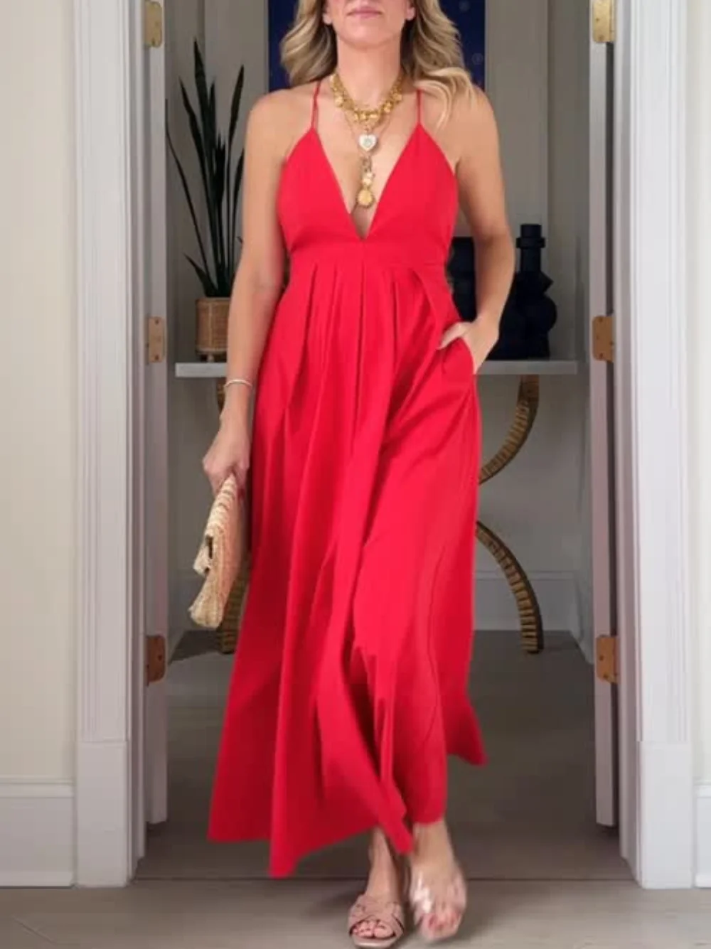 

Women's Sexy Backless Long Camisole Dress Solid Zipper Detail Chic Hotsweet New Fashion Spring Summer Holiday