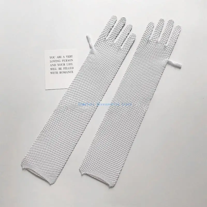 

97QE 1 Pair Mesh Full Finger Long Arm Sleeves Sexy Rhinestones Gloves for