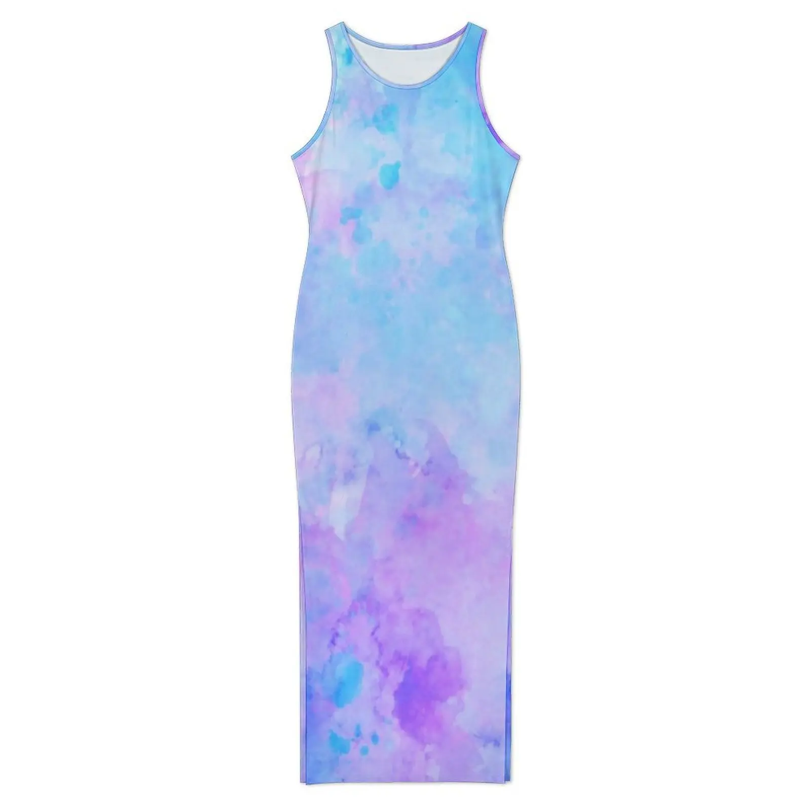 Purple Abstract Print Dress Sleeveless Splashes Street Style Maxi Dresses Vintage Bodycon Dress Women Graphic Big Size Clothes