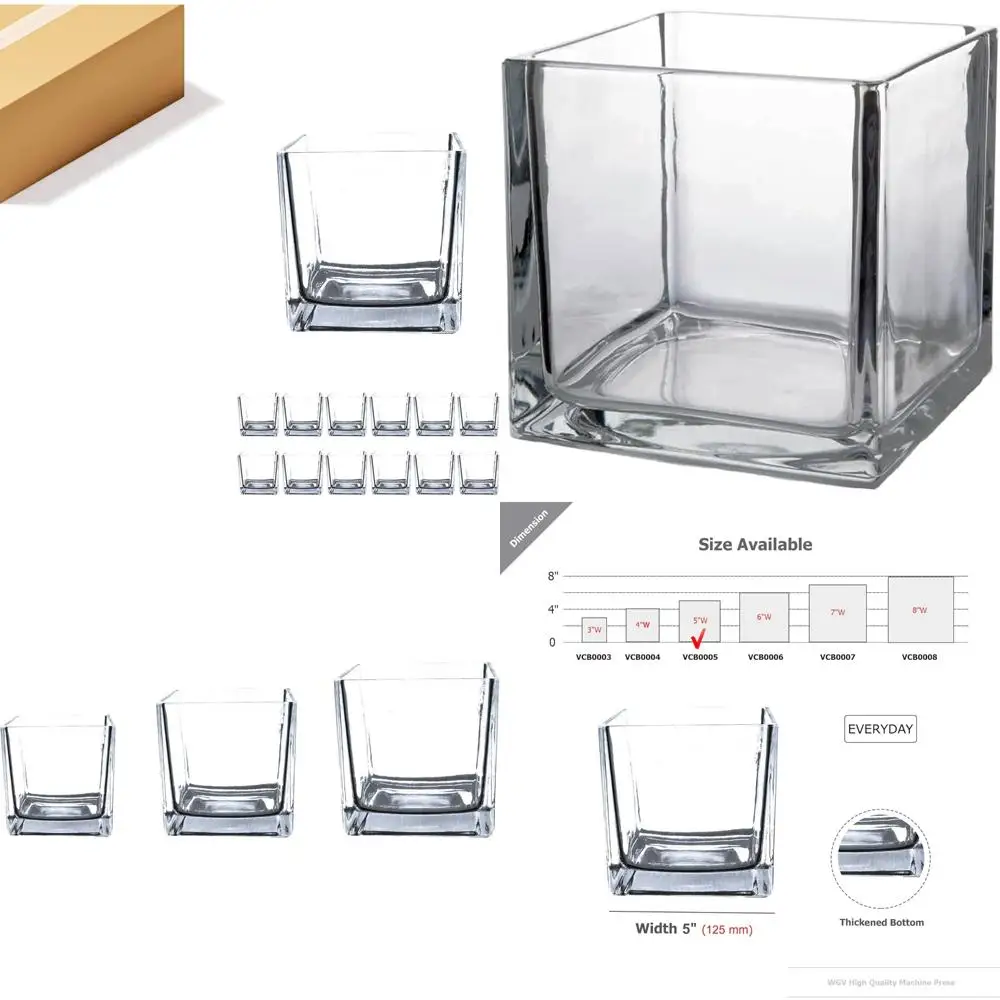 

Elegant Clear Glass Cube Vase, 5x5x5, Candle Holder, Floral Accent, Planter, Terrarium, Storage, Ideal for Weddings and Decorati
