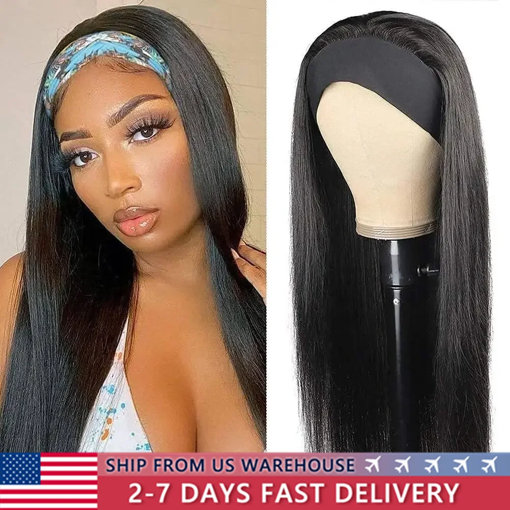 Headband Wig Human Hair Straight Glueless Brazilian Wigs For Black Women Remy Full Machine Made Glueless Headband Wig For Women