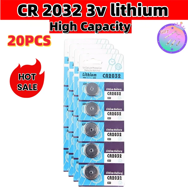 Pack of 20 CR2032 Battery Long Lasting High Capacity CR2032 3V Coin Button Cell Lithium Batteries for LED Light Toy Drop Ship