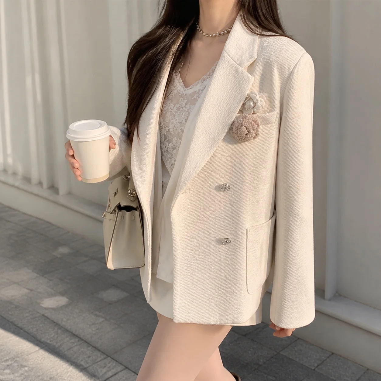 Casual Long Sleeve Suit Mid Length Streetwear with Spring Midi Length Single Breasted Blazer Notched Lapel Elegant Women Suit