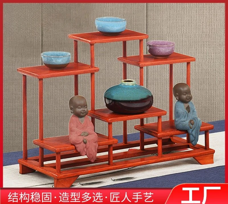 Rosewood Desktop Chinese Style Bogu Rack, Solid Wood Multi-Tier Display Shelf for Teapot & Ornaments