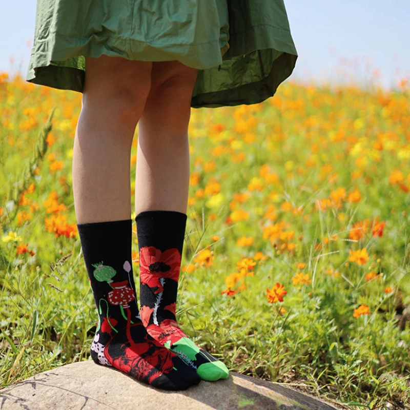 Calcetines de Pato Mandarín asimétricos AB para hombres y mujeres, calcetines de algodón de tubo medio alto, nueva moda