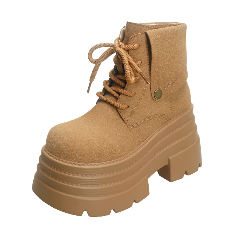 

New 2025 Women's Ankle Boots Autumn Winter Warm Punk Fur Shoes Chunky High Platform Casual Leather Short Boots Bota Mujer 10CM