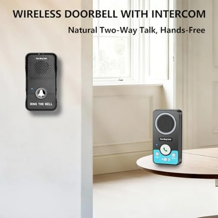 Wireless Doorbell with Speaker for Home/Office/Classroom, ABS Plastic, White, 2-Way Audio Hands-Free Natural Conversation, 1300