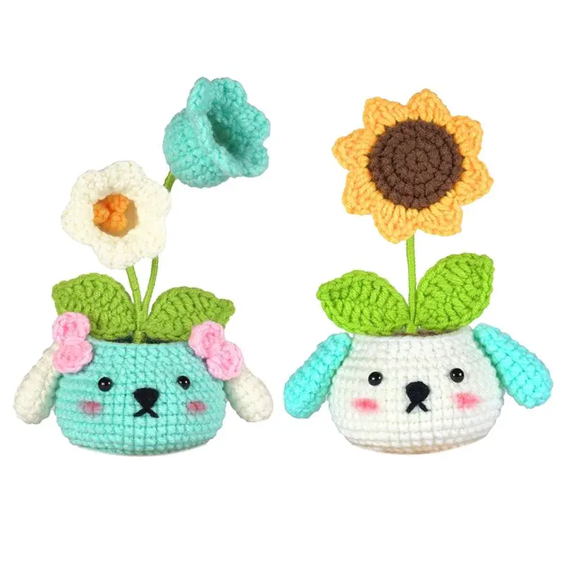 

A20F-2Pcs Crochet Kit DIY Potted Plant Crochet Kit With Knitting Yarn Needles Plush Easy