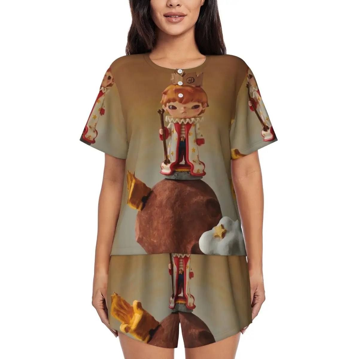 

Hirono Seeing Round Neck Short Sleeve Nightgowns for Sleeping Sleepshirts Women Loose Pajama Set Short Pants