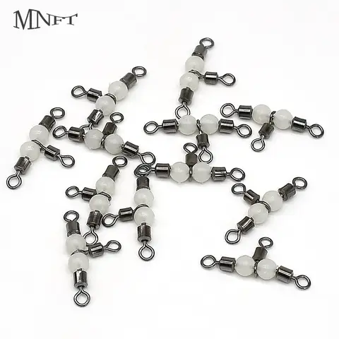 MNFT 스테인리스 스틸 T자형 낚시 커넥터, 롤링 회전 낚시 태클 커넥터, 발광 구슬, 물고기 유인, 3 방향, 10 개