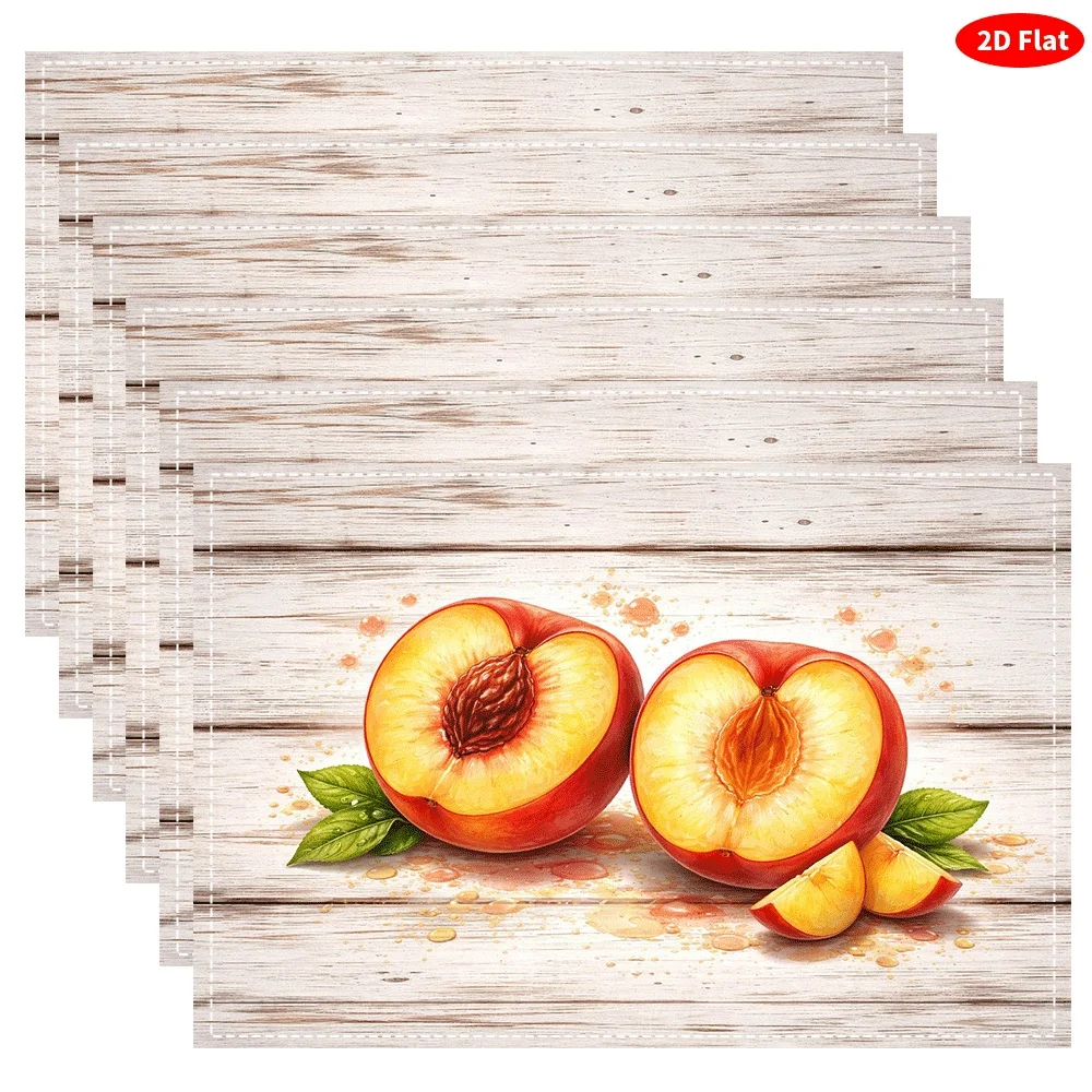 Sweet Peach Fruit Placemats Suitable Dining Table Decor Washable Heat-Resistant Table Mats with Material