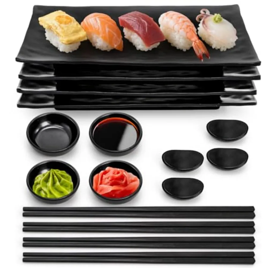 

16 Pcs Sushi Plate Set Melamine Sushi Serving Dishes Japanese Dinnerware Sets with 4 Sushi Trays 4 Soy Sauce Bowls 4 Pairs of C