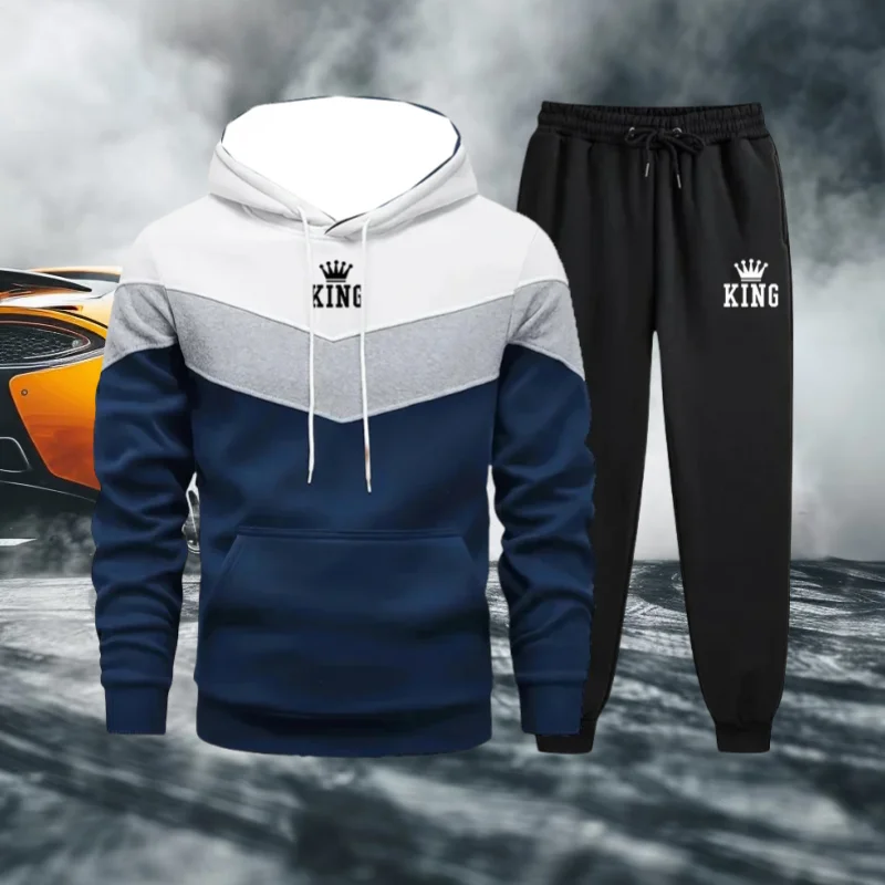 

Лидер продаж, осенне-зимний высококачественный мужской повседневный комплект с капюшоном, черно-белый спортивный удобный модный комплект с принтом