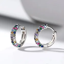 Exquisite Luxury Geometric Circle Colorful Zircon Hoop Earrings for Women New Korea Fashion Jewelry Wedding Bride Accessory Gift