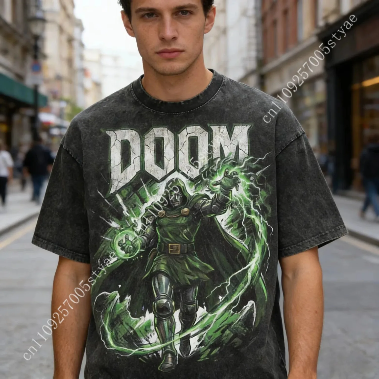 

New Vintage Oversized Doctor Doom Graphic Washed T-Shirt Men Superhero Comics Print Tee Washed Streetwear Cotton Tops